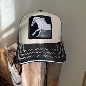 Goorin Bros “High Rider” Beige Sparkle and Black Horse Trucker Cap